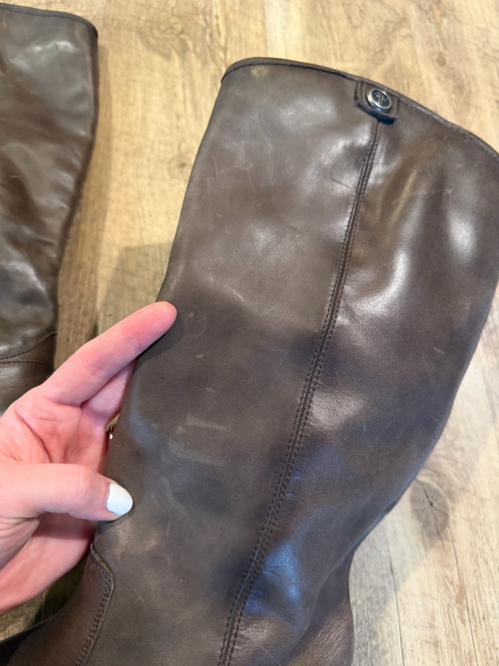 Frye Melissa Button 2 Tall Leather Riding Boot Grey 8.5 - Picture 9 of 13